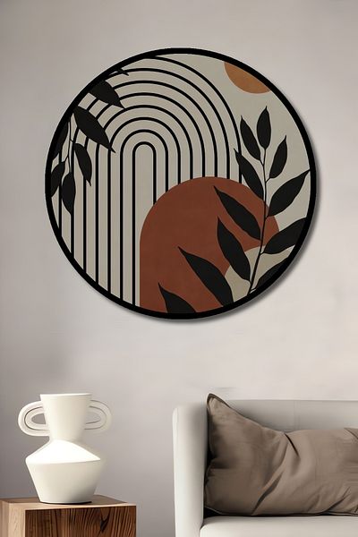 Teona Ahşap Plante geometrice abstracte decorative din lemn MDF rotund pentru pictura de perete acasa, la locul de munca