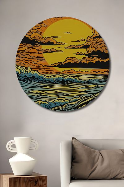Teona Ahşap Big Wave Sunset Decorativ Lemn MDF Rotund Acasă, Locul de Muncă Pictură de perete