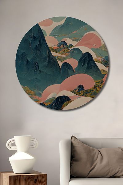 Teona Ahşap Pastoral Mountain Landscape Decorativ Lemn MDF Casă rotundă, Pictură murală la locul de muncă