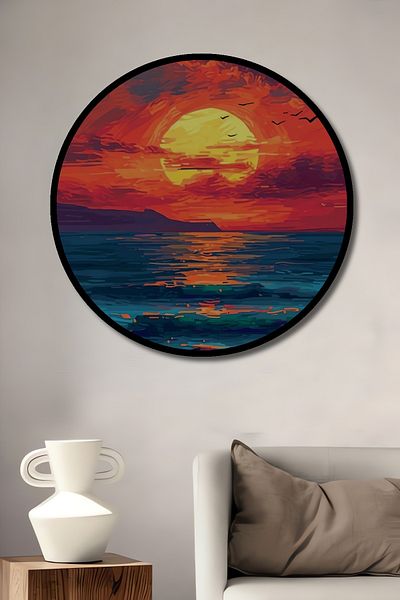 Teona Ahşap Decorativ Sunset Majestic din lemn MDF rotund pentru casa, locul de munca pictura pe perete