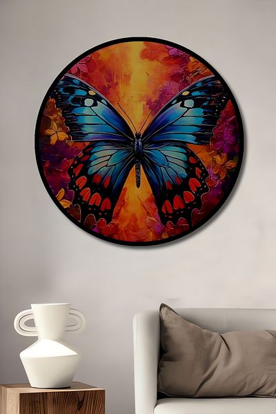 Teona Ahşap Decorativ din lemn MDF rotund cu fluture colorat pentru pictura de perete acasa, loc de munca