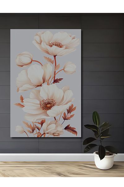 Teona Ahşap Flori albe elegante decorative din lemn MDF dreptunghiular pentru pictura de perete acasa, loc de munca