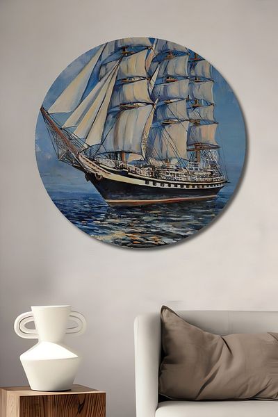Teona Ahşap Navă cu vele Decorativă din lemn MDF rotund pentru casă, pictură murală la locul de muncă
