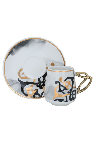 Alsaif Gallery A set of white porcelain coffee cups with gold patterns and sa...