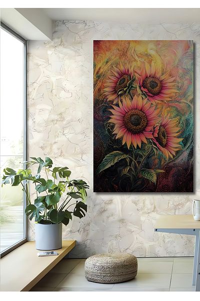 Teona Ahşap Floarea soarelui de vis decorativ din lemn MDF dreptunghiular pentru casa, locul de munca pictura pe perete