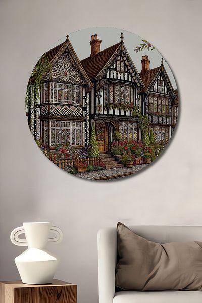 Teona Ahşap Arhitectură istorică britanică din lemn MDF rotund decorativ pentru casă, pictură murală la locul de muncă