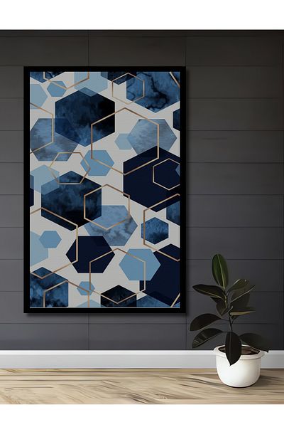 Teona Ahşap Model geometric albastru decorativ din lemn MDF dreptunghiular pentru pictura de perete acasa, loc de munca