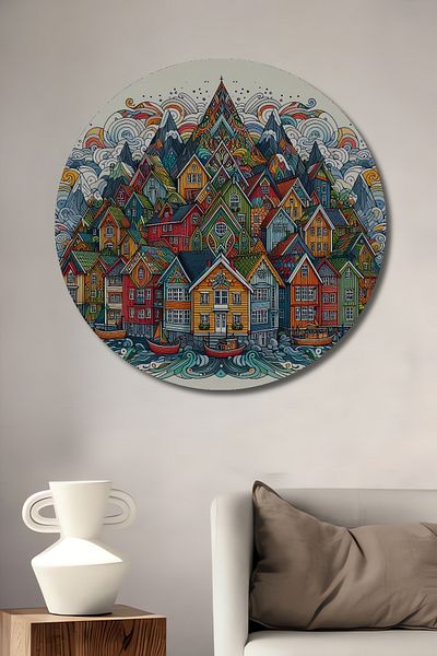 Teona Ahşap Case nordice colorate, casă rotundă din lemn MDF decorativ, pictură murală la locul de muncă