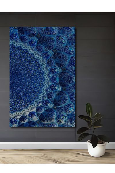 Teona Ahşap Casa dreptunghiulară din lemn MDF decorativ cu model de țiglă albastră, pictură pe perete la locul de muncă