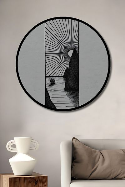 Teona Ahşap Peisaj de munte minimalist, decorativ din lemn MDF, casă rotundă, pictură murală la locul de muncă