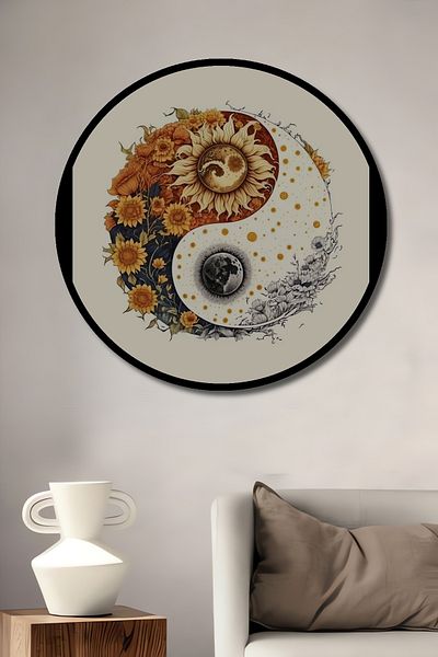 Teona Ahşap Soare și Lună Yin Yang Decorativ Lemn MDF Rotund Acasă, Locul de Muncă Pictură Perete