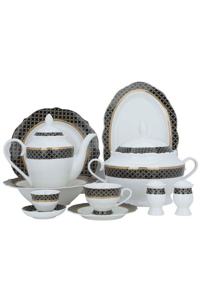 Alsaif Gallery White circular embossed porcelain dining set, 65 pieces