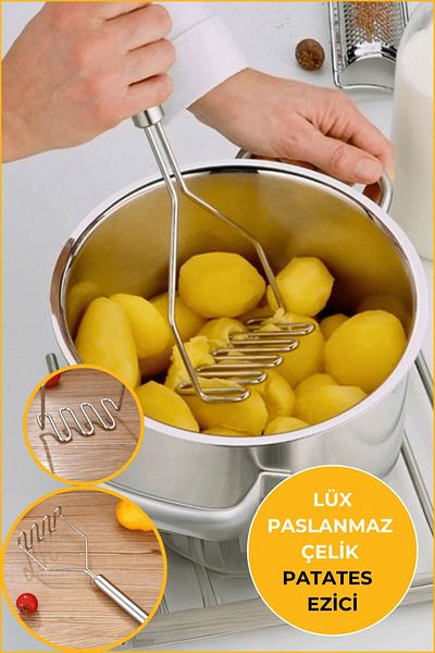 FBZhome Practical 24 cm Luxury Stainless Metal Potato Masher| Potato Masher Mash Maker