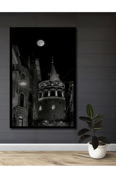 Teona Ahşap Turnul Galata Peisaj de noapte Decorativ din lemn MDF Casa dreptunghiulara, Loc de munca Pictura pe perete
