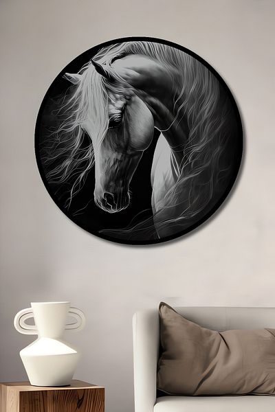 Teona Ahşap White Horse's Elegance Decorativ Lemn MDF Rotund Acasă, Locul de Muncă Pictură Perete