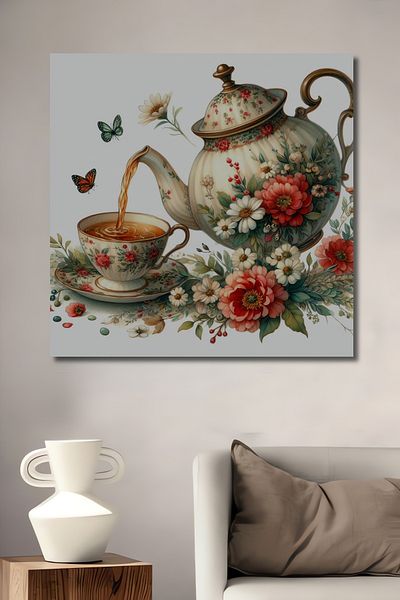 Teona Ahşap Decorativ Floral Tea Time Lemn MDF Dreptunghi Acasă, Locul de Muncă Pictură Perete