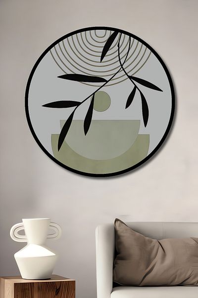 Teona Ahşap Casa rotundă din lemn MDF decorativă inspirată de natură geometrică, pictură murală la locul de muncă