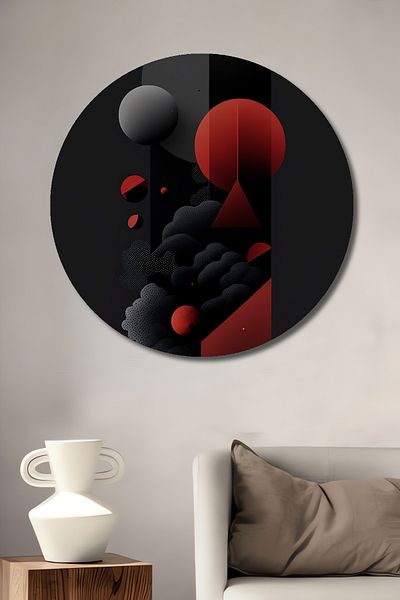 Teona Ahşap Artă geometrică roșie, lemn decorativ MDF, pictură rotundă pentru casă, loc de muncă