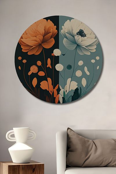 Teona Ahşap Casa rotundă din lemn MDF decorativ clasic cu flori de culoare dublă, pictură pe perete la locul de muncă