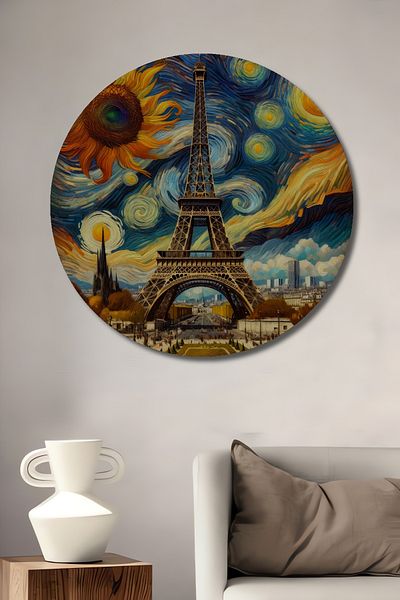 Teona Ahşap Noapte înstelată de vis Turnul Eiffel Decorativ din lemn MDF Casă rotundă, pictură murală la locul de muncă