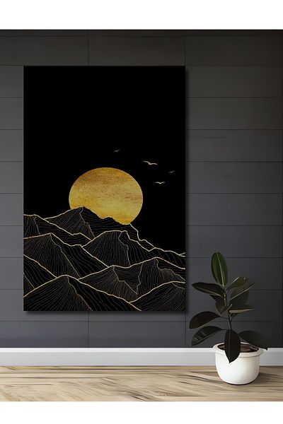 Teona Ahşap Golden Moon Landscape Decorativ Lemn MDF Dreptunghi Acasă, Locul de Muncă Pictură Perete