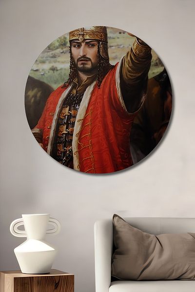 Teona Ahşap Războinicul Selçukian Decorativ din lemn MDF rotund pentru casă, pictură murală la locul de muncă