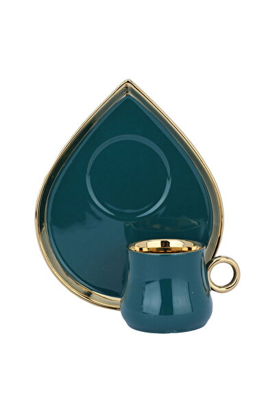 Alsaif Gallery Green and gold teardrop Turkish coffee cups set, 12 pieces