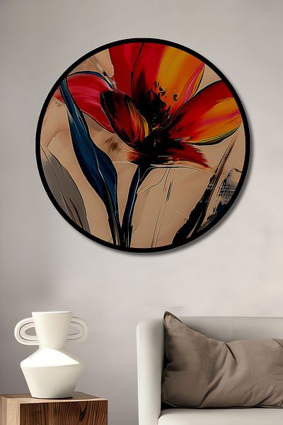 Teona Ahşap Casa rotundă din lemn MDF decorativ cu flori de culoare strălucitoare, pictură murală la locul de muncă