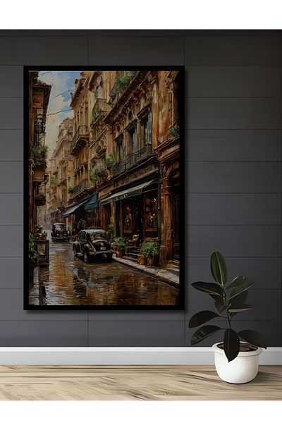 Teona Ahşap Străzi nostalgice ale orașului Casă dreptunghiulară din lemn MDF decorativ, pictură murală la locul de muncă