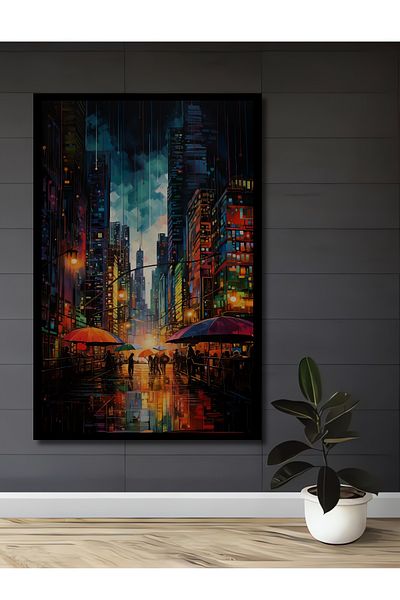 Teona Ahşap Under The Rain City Streets Decorativ Lemn MDF Casa dreptunghiulara, Locul de munca Pictura pe perete