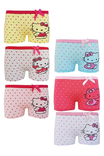 Muks Boxer pentru fete din bumbac elastic cu imprimeu lycra MUK's Kitty, pachet de 6
