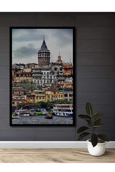 Teona Ahşap Turnul Galata din Istanbul, vedere la casa dreptunghiulara din lemn decorativ MDF, pictura pe perete la locul de munca