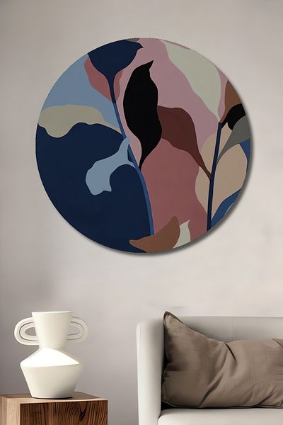 Teona Ahşap Motiv de plante abstracte, lemn decorativ MDF, pictură rotundă pentru casă, loc de muncă