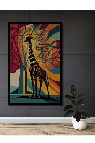 Teona Ahşap Girafă colorată abstractă din lemn MDF dreptunghiular decorativ pentru casă, loc de muncă pictură murală