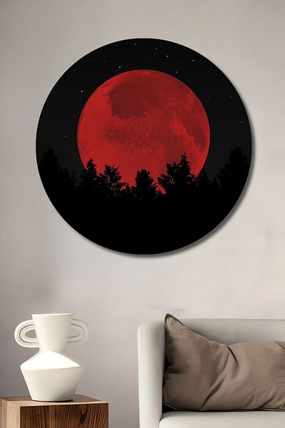 Teona Ahşap Red Moon Landscape Lemn MDF Rotund Decorativ Acasă, Locul de Muncă Pictură Perete