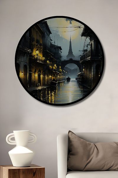 Teona Ahşap Banchet de noapte pe străzile Parisului Casă rotundă din lemn decorativ MDF, pictură murală la locul de muncă