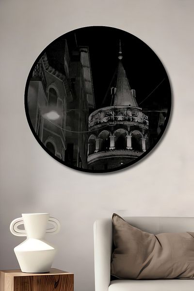 Teona Ahşap Turnul Galata Peisaj de noapte Decorativ din lemn MDF Casa rotunda, pictura pe perete la locul de munca