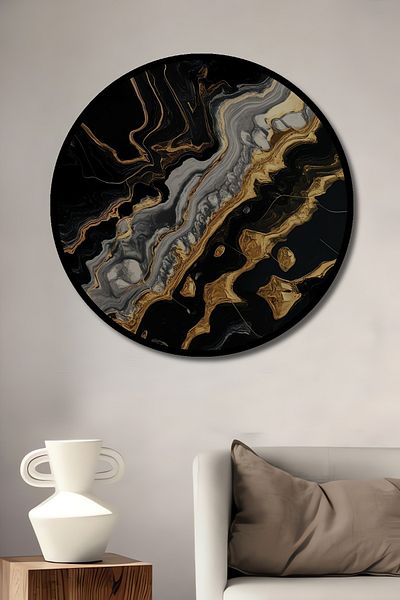 Teona Ahşap Abstrac Gold Wave Lemn MDF Rotund Decorativ Acasa, Locul de Afaceri Pictura Perete