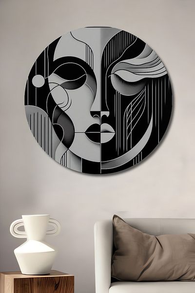 Teona Ahşap Figura de față de artă abstractă din lemn MDF rotund decorativ pentru acasă, pictură murală la locul de muncă