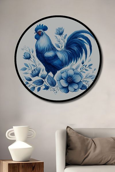 Teona Ahşap Roșu albastru cu model de flori din lemn MDF rotund decorativ pentru acasă, pictură pe perete la locul de muncă