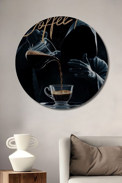 Teona Ahşap Dark Coffee Time Decorativ Lemn MDF Rotund Acasă, Locul de Muncă Pictură Perete