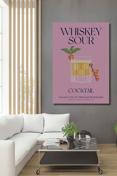 Teona Ahşap Whiskey Sour Cocktail Clasic Lemn MDF Dreptunghi Decorativ Acasă, Locul de Muncă Pictură Murală