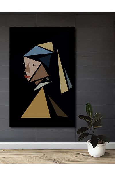 Teona Ahşap Decorativ din lemn MDF dreptunghiular acasă, loc de muncă pictură perete fată cu cercei perle artă abstractă