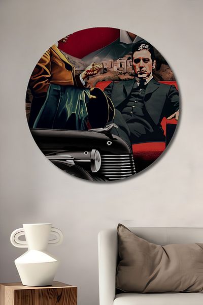 Teona Ahşap Poster de film The Godfather Decorativ din lemn MDF rotund pentru casa, locul de munca pictura pe perete