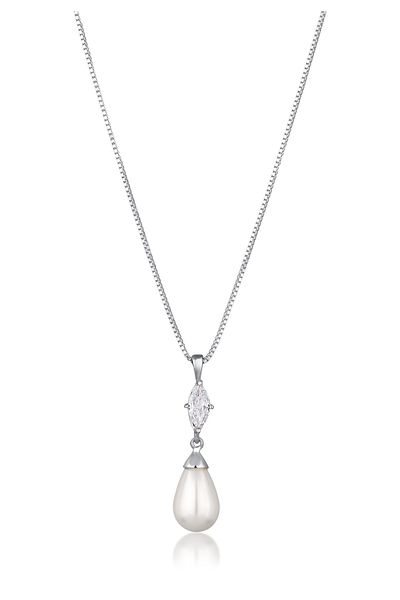 ELLI Colier Colier Femei Perle Picătură Zirconiu Alb Tăietură Marquise Argint 925 45 Cm