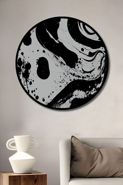 Teona Ahşap Negru Alb Artă Abstractă Decorativ Lemn MDF Rotund Acasă, Locul de Muncă Pictură Perete