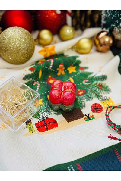 MYELFA Yılbaşı Hediyesi Dekoratif 2 Adet El Yapımı Kutulu Yeşil Kırmızı Boyal...