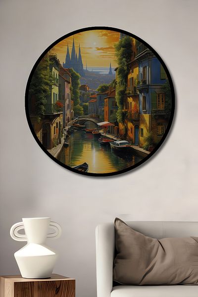 Teona Ahşap Romantic Channel Streets Lemn MDF Rotund Decorativ Acasă, Locul de Muncă Pictură Perete
