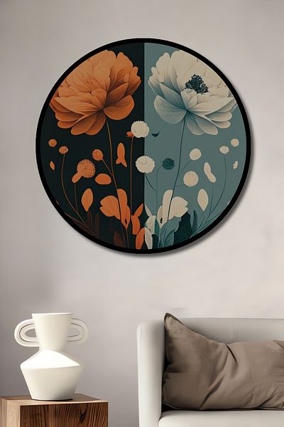 Teona Ahşap Casa rotundă din lemn MDF decorativ clasic cu flori de culoare dublă, pictură pe perete la locul de muncă