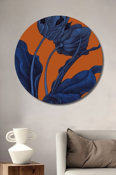 Teona Ahşap Lalele Albastre Decorative Lemn MDF Rotund Casa, Locul de Muncă Pictură Perete